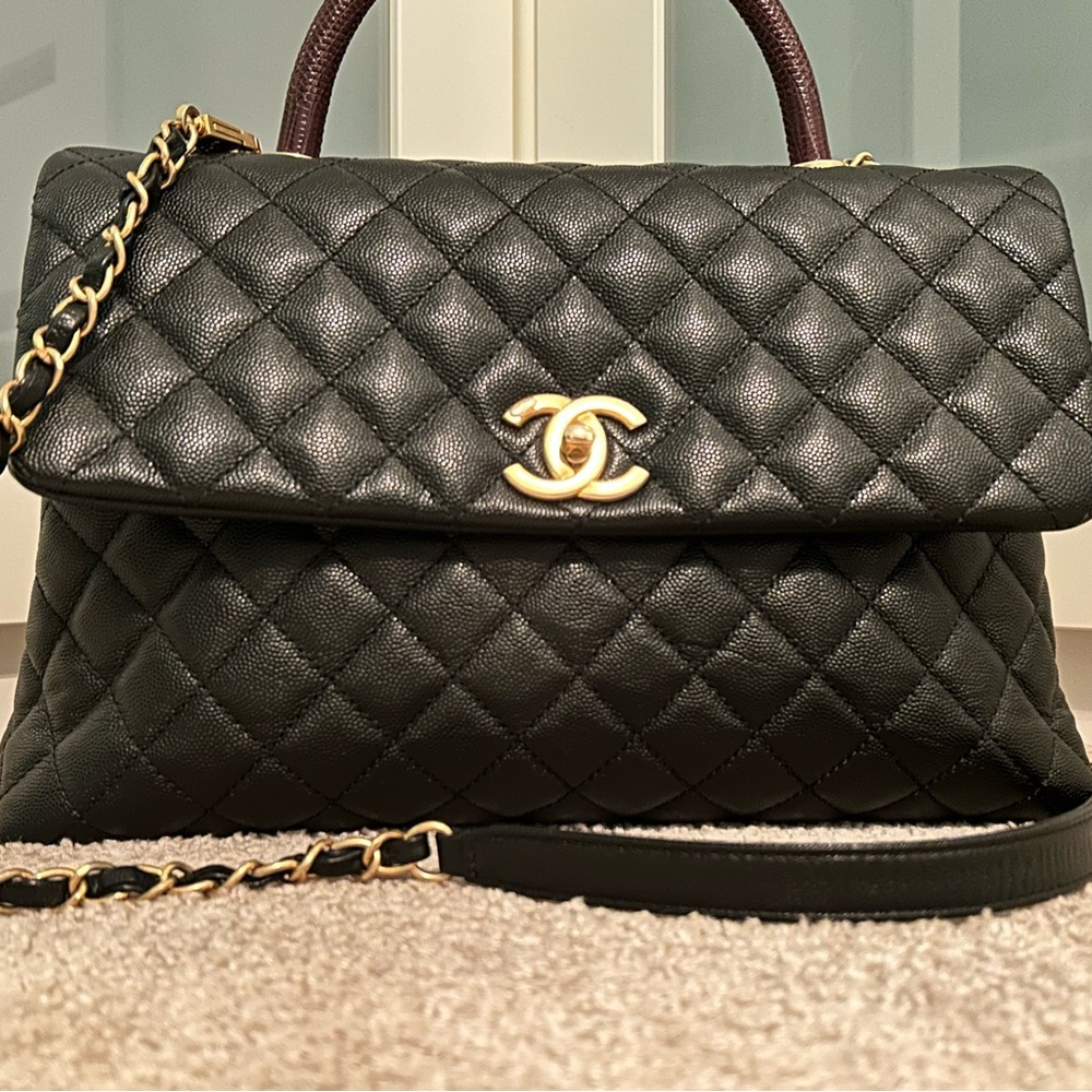 CHANEL CAVIAR MEDIUM COCO TOP HANDLE BAG BLACK✨ AUTHENTIC - Picture 4 of 16